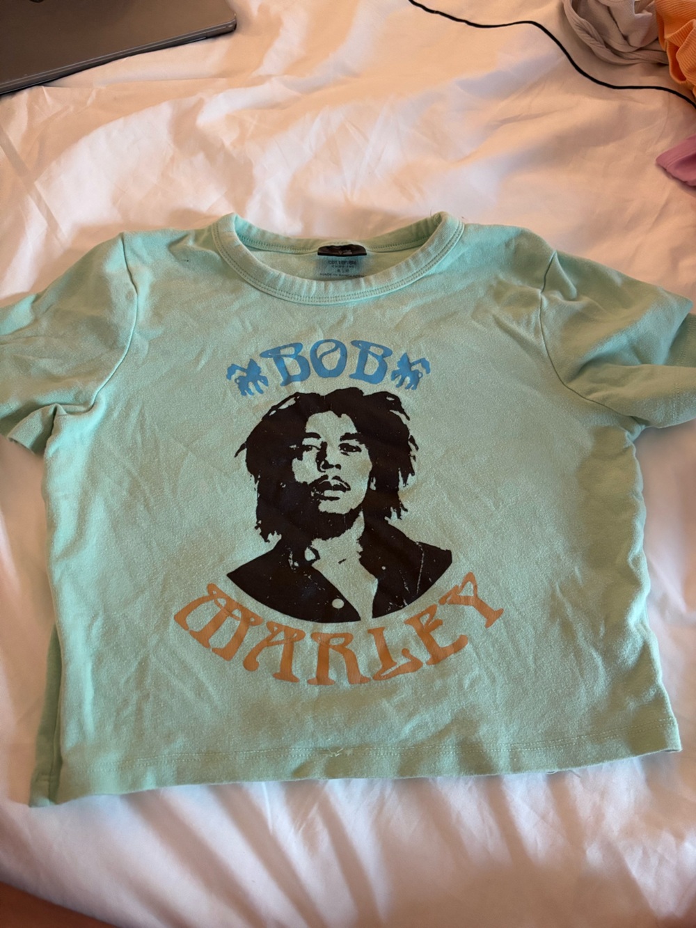 Cotton On Baby Tee in Light Aqua with Bob Marley Print